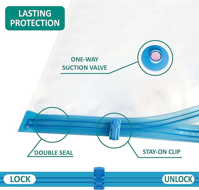 6 Jumbo Vacuum Storage Bags, Space Saver Bags Compression Storage Bags for Comforters and Blankets, Vacuum Sealer Bags for Clothes Storage, Hand Pump Included