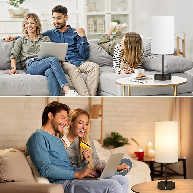 AKASUKI 18Inch Table Lamp with Dual Charging Station, 3 Way Dimmable Touch Lamp for Bedroom, Living Room, Office(LED Bulb Included)