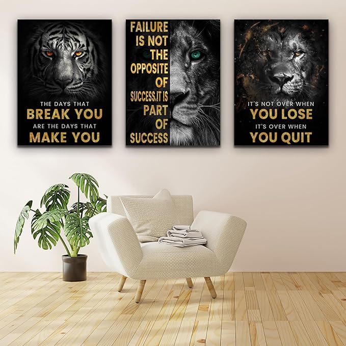 Motivational Wall Decor Art Inspirational Canvas Poster Print Inspiring Quotes Animals Painting Picture Office Wall Decor Framed Artwork Living Room Bedroom Home Decoration (72" Wx36 H)