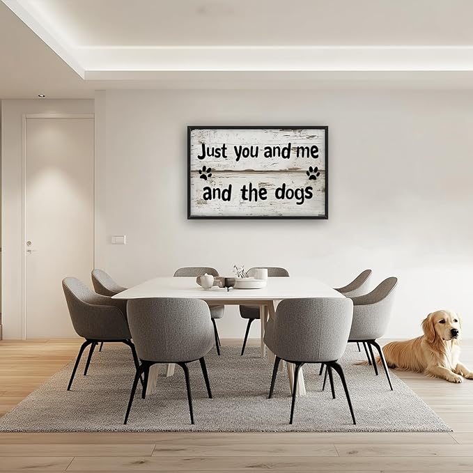 Lovira Just You and Me and The Dogs Large Wall Art Dog Family Canvas Wall Decor Pictures Prints Painting Framed Home Artwork for Living Room Bathroom Bedroom Kitchen 24"x36"