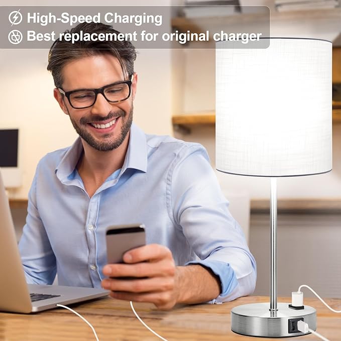 ๐ฎ๐ฌ๐ฎ๐ฏ ๐ก๐๐ช Set of 2 Touch White Table Lamps with 2 USB Ports & AC Outlet, 3-Way Dimmable Bedside Nightstand Lamps for Bedroom Living Room Nursery , 800 Lumens 5000K Daylight Bulbs Included