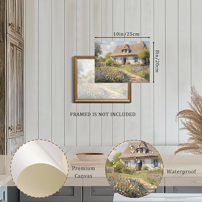 RETRART Vintage Cottage Wall Art, Summer Country Landscape Print - Farmhouse Art Poster - Cottage Oil Painting, 8" x 10" Unframed Canvas Prints for Bedroom Living Room Bathroom Wall Decor