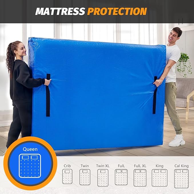 BETU Mattress Bags for Moving, Mattress Protector Waterproof Mattress Cover Cal King Size Storage Bags with 8 Heavy-Duty Handles and Zipper for Bed Extra Thick Large Reusable (86"x75"x15" Blue)