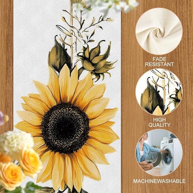 ANNA QUEEN Sunflower Table Runner 13 x 72 Inch for Dining Table,Fall Table Runner Seasonal Autumn Kitchen Dining Table Decoration for Home Party Decor Thanksgiving Harvest