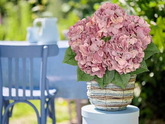 Pink Purple Hydrangea Artificial Flowers Large Artificial Hydrangeas Silk Flowers for Home Decor Indoor Wedding Flowers Bouquets Faux Flowers Kitchen Centerpiece Table Decorations