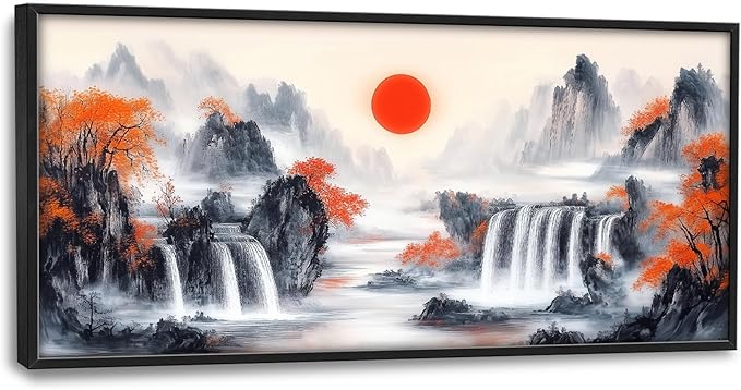 Lovira Japanese Mountain Landscape Large Wall Art Japan Canvas Wall Decor Pictures Prints Painting Framed Artwork for Living Room Bedroom Bathroom Kitchen Office 30"x60"