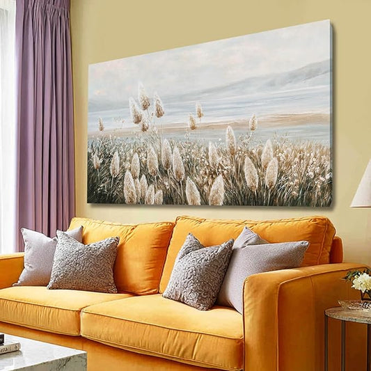 GAIDUOMAI Reed Painting Mountain and River Wall Art Prints Bedroom Plant Decor Countryside Landscape Wall Decor for Dining Room Hotel 24x48 Inch