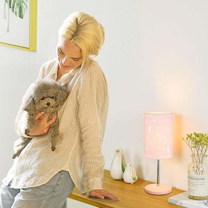 Lampwell Alee Small Modern Pink Moon Table Lamp Set of 2,4.33H12.21IN,Bulb Excluded