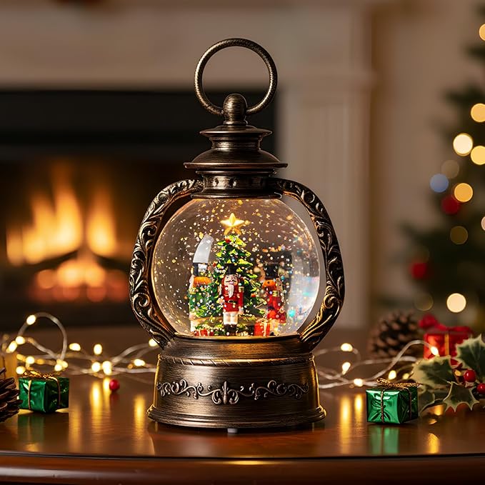 Nutcracker Snow Globe, Musical Christmas Water Lantern with Swirling Glittering Home Decoration and Gift, Battery Operated or USB Powered