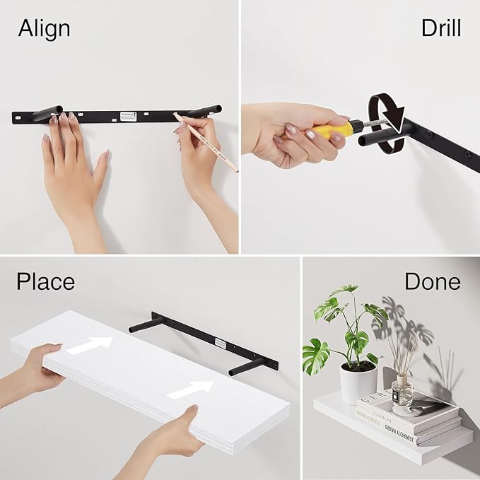 BAYKA White Floating Shelves for Wall, 22.5 inches Wall Mounted Rustic Wood Shelves for Bathroom, Bedroom, Living Room, Floating Shelves for Books/Storage/Decor (Set of 3)