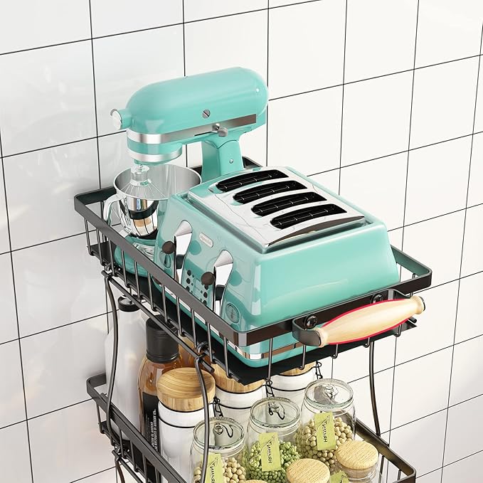 Fruit Vegetable Storage Basket for Kitchen - 4 Tier Slim Stackable Metal Wire Basket Cart with Rolling Wheels Utility Rack Onions Potatoes Organizer Bins for Kitchen Pantry Black