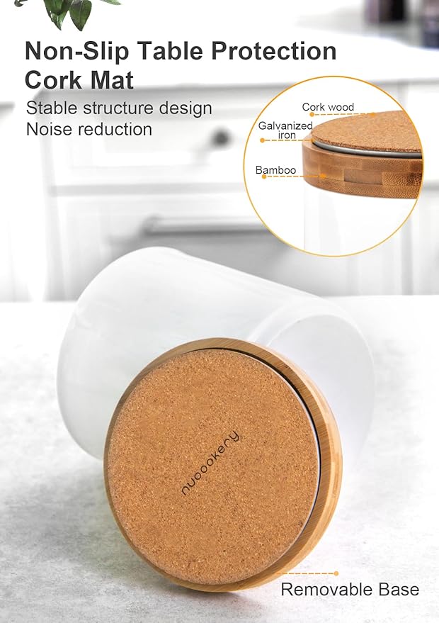 Nucookery 360° Rotating Utensil Holder, 7.2" Large Utensil Crock, White Ceramic Cooking Utensil Organizer with Countertop-Protection Cork Bottom for Farmhouse Kitchen Decor Christmas Gift (White)