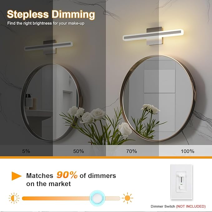 Modern Vanity Light 15.7 inch 16W Dimmable 5CCT Led Bathroom Light Fixture Over Mirror, Brushed Nickel Vanity Light for Bathroom Mirror Cabinets-ETL Certificated