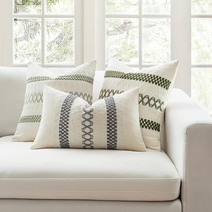 MIULEE Set of 2 Moss Green Boho Decorative Lumbar Pillow Covers 12x20 Inch Farmhouse Rustic Couch Throw Pillows Modern Summer Cushion Covers Retro Cute Macrame Woven Home Decor for Bed Sofa Chair