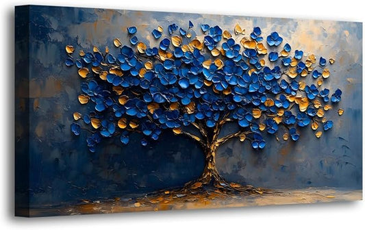 Abstract Tree Canvas Wall Art Bedroom Wall Decor Living Room,Tree of Life Wall Art Office Kitchen Paintings Artwork Modern Blue Yellow Leaves Pictures Art Prints Waterproof Ready to Hang-20x40inch