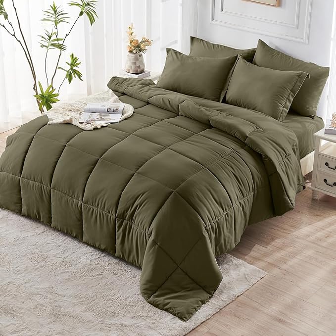 JOLLYVOGUE Queen Comforter Set, 7-Piece Bed in a Bag Queen, Ultra-Soft Comforters Queen Size, Queen Size Comforter Sets, Goose Down Alternative, Oeko-TEX Certified, Sheets & Pillowcases