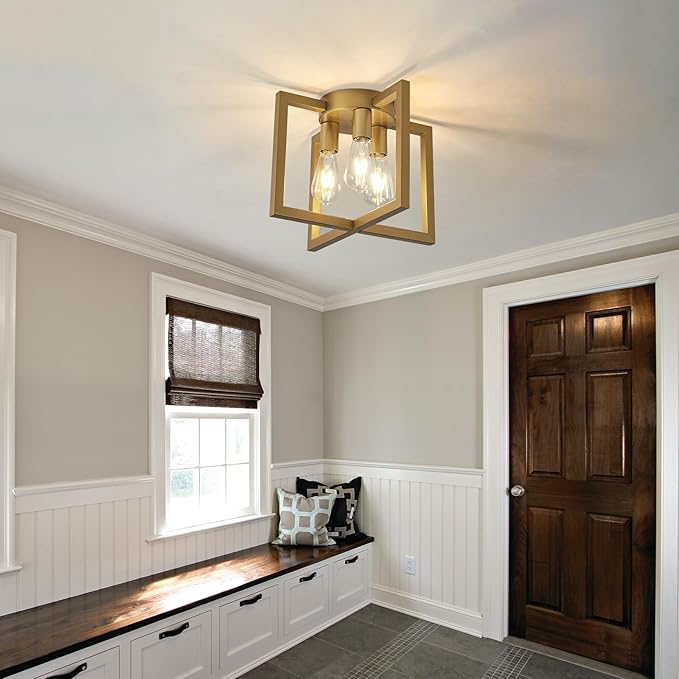 ZGLAOJT 3-Lights Ceiling Light Fixture,Modern Gold Semi Flush Mount Chandelier,Matte Ceiling Lighting for Kitchen Living Room Bedroom Farmhouse Hallway Foyer.