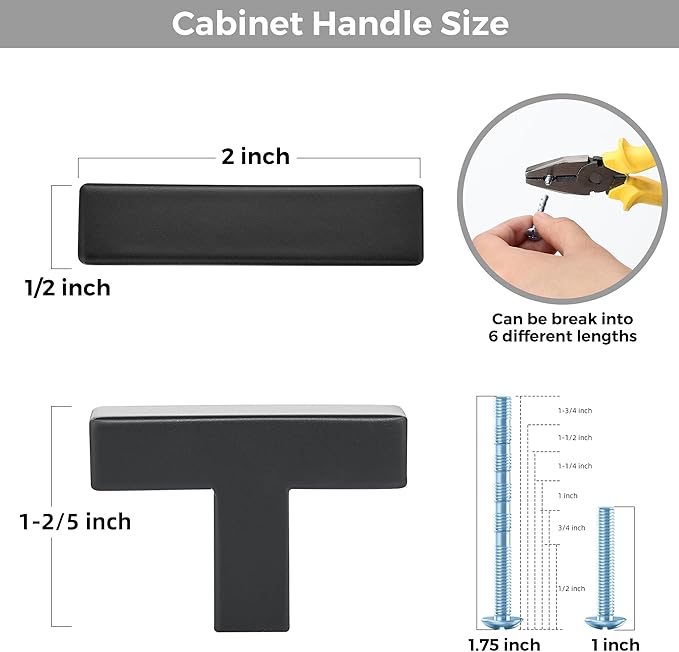 10 Pack Matte Black Cabinet Knobs - Kitchen Cabinet Knobs Black Cabinet Pulls for Kitchen Cabinet Drawer Stainless Steel Dresser Knobs for Cabinet Hardware 2in Length Single Hole Square