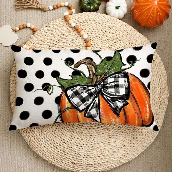 AACORS Fall Pillow Cover 12x20 Inch Polka Dots Pumpkin Decor Autumn Farmhouse Seasonal Pillow Case Decoration for Home Sofa Couch AA279-12
