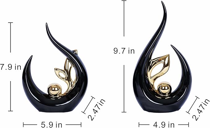 2 PCS Black and Gold Mid Century Modern Home Decor Centerpiece for Living Room, Dining Table, Kitchen, Bedroom, Shelf, Desktop, Bookshelf, and Office