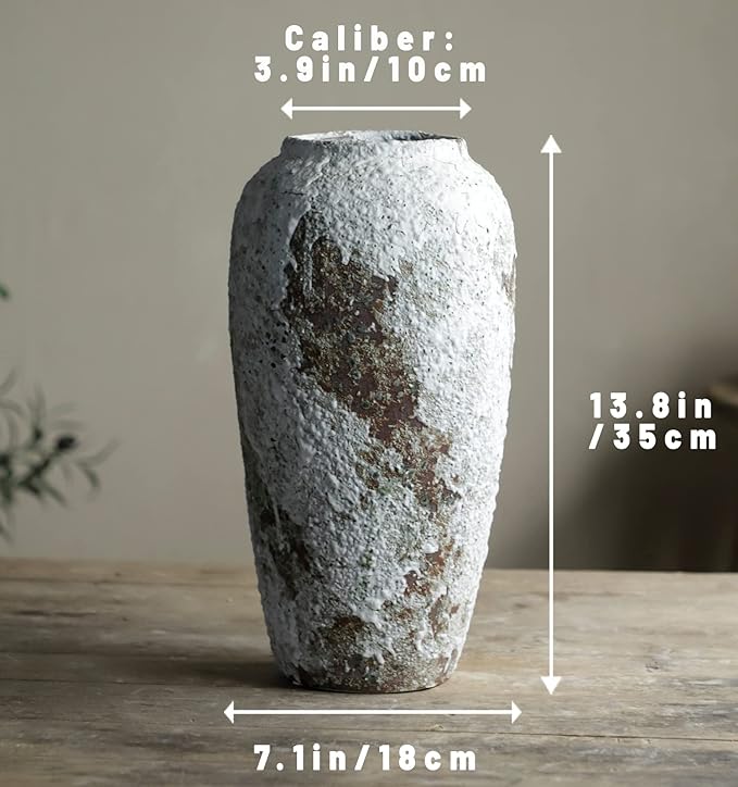 Rustic Ceramic Flower Large Vase, Vintage Floor Tall Vase Farmhouse Decor for Living Room Entryway Table Centerpieces, Kitchen, Wedding, Gifts