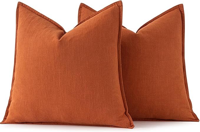 MIULEE Fall Decorative Linen Euro Sham Pillow Covers 26x26 Burnt Orange Boho Farmhouse Neutral Couch Throw Pillows for Bed Pack of 2 Accent Modern Pillowcase Summer Sofa Livingroom Home Decor