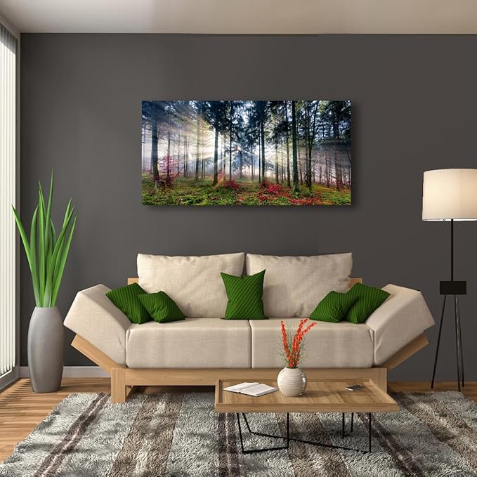 Forest Pictures Canvas Wall Art for Living room Bedroom Wall Decor,Sunrise Wall Art Print Paitnings for home Decor,Morden Artwork Tree Morning light Canvas Art Waterproof Stretched Ready to