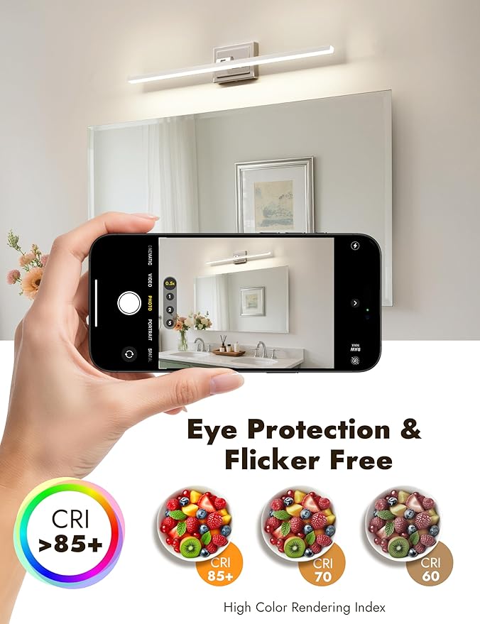 NIORSUN 31.5 Inch Modern Bathroom Light Fixture, 18W 5CCT Dimmable LED Chrome Bathroom Vanity Lights Over Mirror, Vanity Lights for Bathrooms Restroom Mirror- ETL Certified