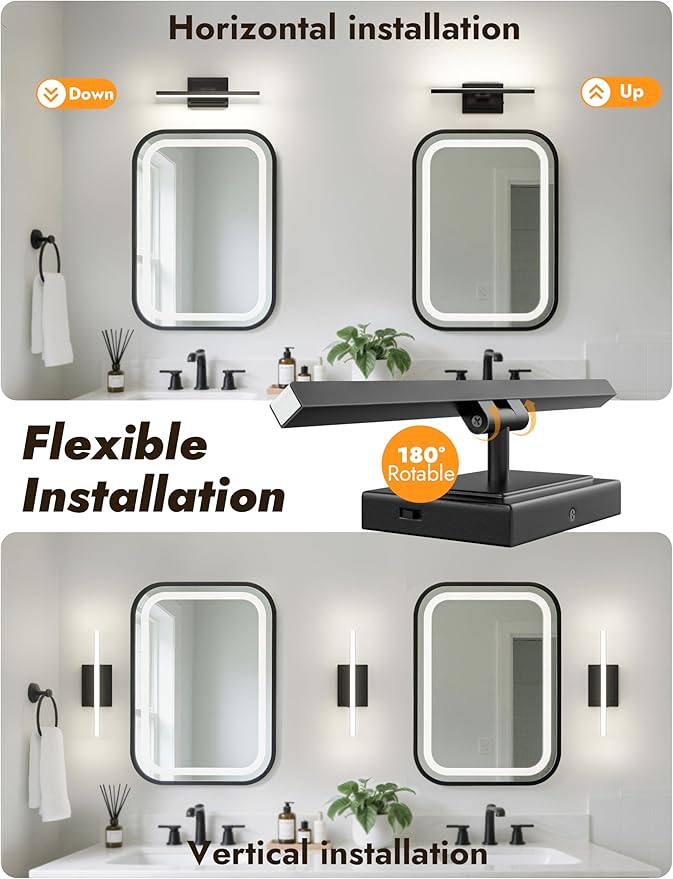 NIORSUN 15.7 Inch Modern Bathroom Light Fixture, 12W 5CCT Dimmable LED Black Bathroom Vanity Lights Over Mirror, Vanity Lights for Bathrooms Restroom Mirror- ETL Certified