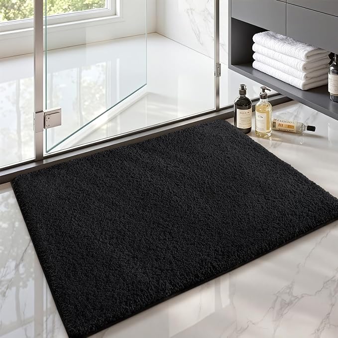 Color&Geometry Small Bath Mats for Bathroom Non Slip, 16"x24" Black Bathroom Rugs, Absorbent, Soft, Washable, Microfiber Bath Rug Shower Mat