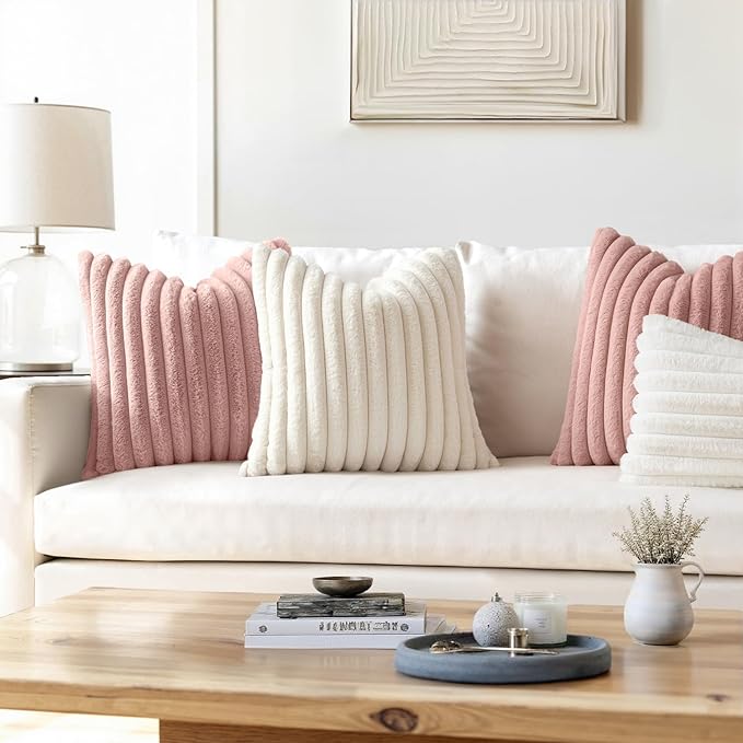 MIULEE Faux Fur Decorative Throw Pillow Covers 16x16 Inch Set of 2, Modern Spring Home Decor Soft Plush Couch Pillows Cozy Fluffy Cushion Covers for Sofa Bed Blush Pink