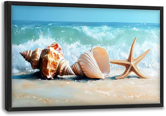 Lovira Beach Large Wall Art Starfish Shell Ocean Coastal Beachy Canvas Wall Decor Pictures Prints Painting Framed Modern Artwork for Living Room Bedroom Bathroom Office 24"x36"