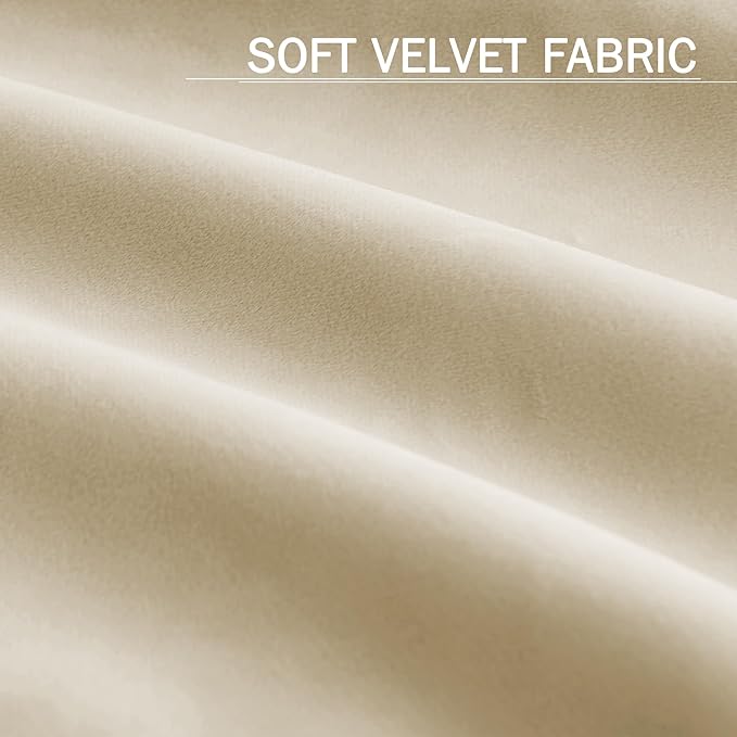 StangH Blackout Velvet Curtains 90 inches Long Beige Soft Thick Heavy Nursery Bedroom Window Drapes Privacy Thermal Insulated Sliding Door Panels for Living Room, W52 x L90, 2 Panels