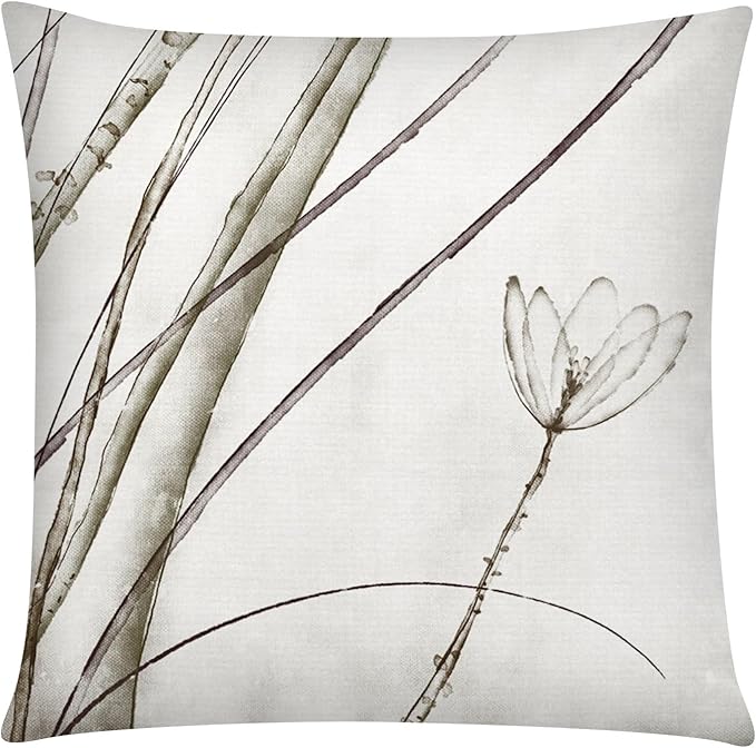 COMMINY Sage Green Flower Pillow Cover 18x18 Set of 6 Minimalist Modern Throw Pillow Cover Square Cushion Covers for Couch Sofa Living Room Home Decor