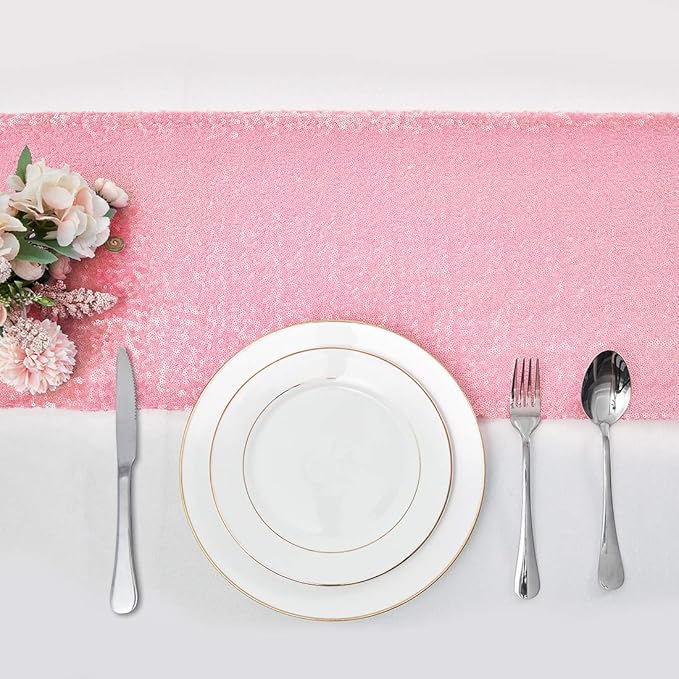 10 Packs 12 x 108 inches Pink Sequin Table Runner, Glitter Pink Table Runner for Wedding Birthday Bachelorette Holiday Party Supplies Decorations Bridal Shower Baby Shower