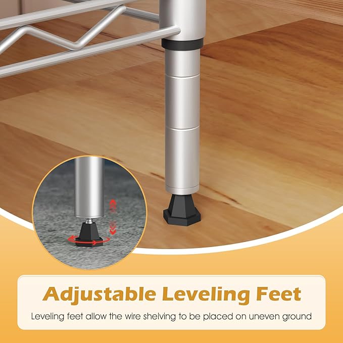 PayLessHere 4 Tier Shelving Unit 13.4" D×35" W×53.7" H Metal Shelving Standing Storage Shelf with 4 Steel Frame Adjustable Layer Racks Metal Commercial Shelf for Kitchen, Garage (Chrome)