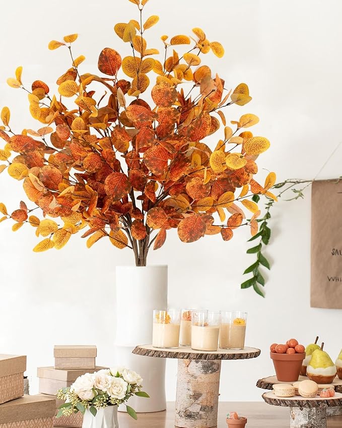 Krissing 12 Pcs Fall Artificial Eucalyptus Stems, 26.5" Fall Eucalyptus Leaves Faux Greenery Stems for Autumn Home Table Centerpieces Arrangement Decorations