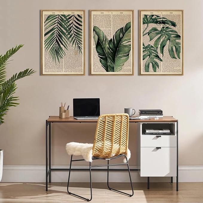 ANHUIB Large Botanical Prints Wall Art Framed Palm Leaf Wall Decor 16x24Inch Vintage Plant Art Prints Green Leaves Paintings Set of 3 for Living Room Bedroom Office