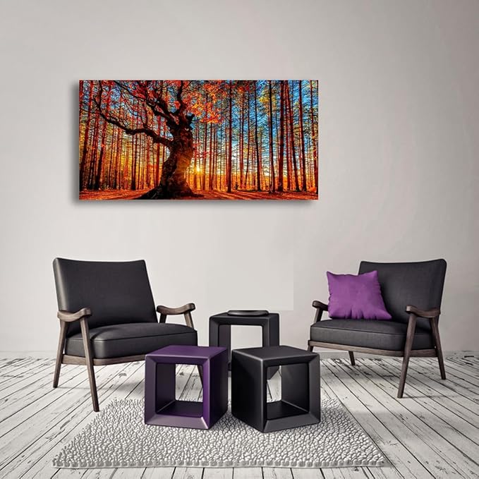 Tree of Life Wall Art Canvas Prints Natural Landscape Pictures Home Decor Colorful Forest Paintings for Living Room Bathroom Bedroom Kitchen Decorations 28x57 Inches Wooden Framed Artwork Easy Hanging