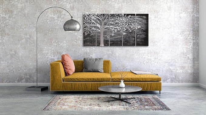Yihui Arts Metal Tree Wall Decor Hand Grind On Aluminum Modern Abstract Nature Wall Art Contemporary Landscape Pictures for Living Room Bedroom Dinning
