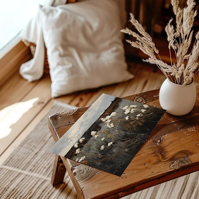 RETRART Vintage Home Decor, Moody Landscape Print - Wildflower Painting - Dark Autumn Print, 8" x 10" Unframed Canvas Prints for Bedroom Living Room Bathroom Wall Decor