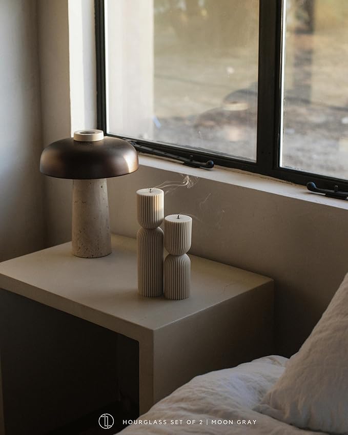 LAWA Hourglass Pillar Candle - Large Beautiful Handmade Pillar Scented Soy Wax Candle Elegant Bubble Aesthetic Candle Housewarming Gift Home Room Shelf Decor Idea Moon Gray (Set of 2)