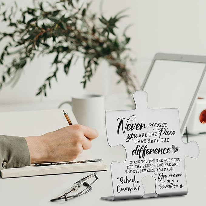 School Counselor Appreciation Gifts, Thank You Gifts for School Counselor Week Birthday Christmas Team Office Ornament Decor Puzzle Piece Decorative Signs Plaques YCC6