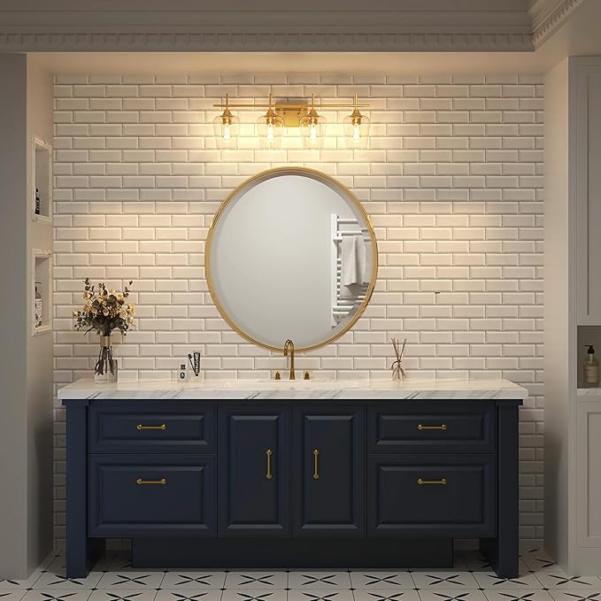 VONLUCE Bathroom Vanity Light, 4 Light Bathroom Light Fixture Over Mirror, Bathroom Wall Lamp with Clear Glass, Modern Gold Vanity Lighting fixtures for Bathroom, Bedroom, Hallway