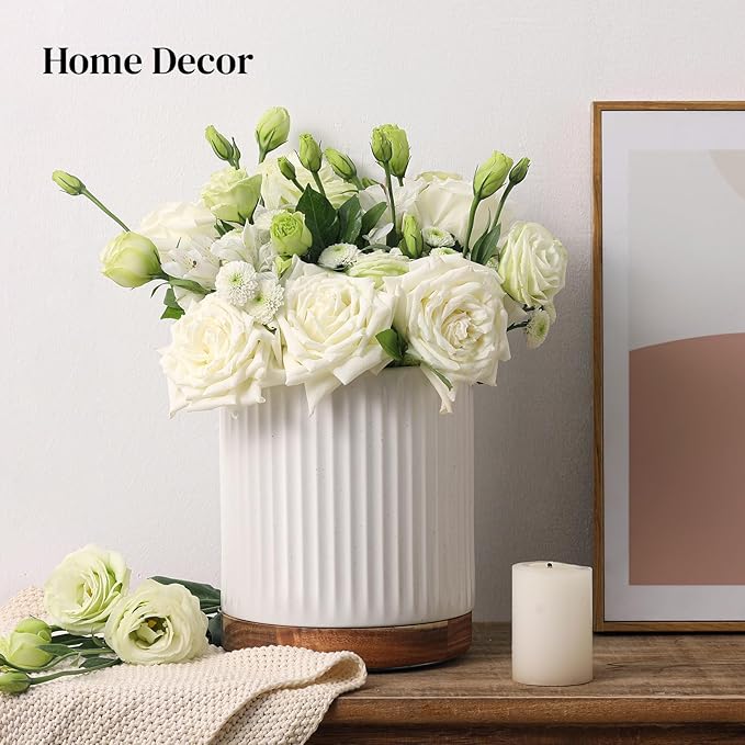 DOWAN 360° Rotating Extra Large Cooking Utensil Holder, 7.6" Kitchen Utensil Holder for Countertop, Utensil Crock for Farmhouse Kitchen Decor, Ceramic Stable Utensil Caddy, White Stripes