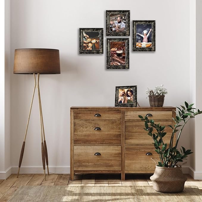 5x5 Picture Frame with Real Glass, 4 set Ornate Vintage Picture Frames for Wall or Tabletop Display, 5 x 5 photo Frame for Wall home best gift