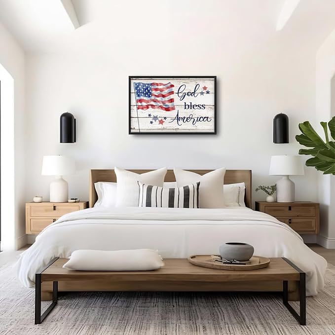 Lovira God Bless America Sign Large Wall Art American Flag USA Canvas Wall Decor Patriotic Pictures Prints Painting Framed Modern Home Artwork for Living Room Bedroom Bathroom 24"x36"
