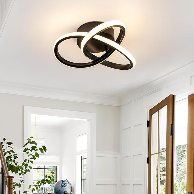 10 Inch Modern Ceiling Light, 24W LED Dimmable Ceiling Light with Remote Control, 3000-6000K Color Temperature Adjustable, Balck Small Chandelier for Bedroom, Entryway, Hallway, Kitchen