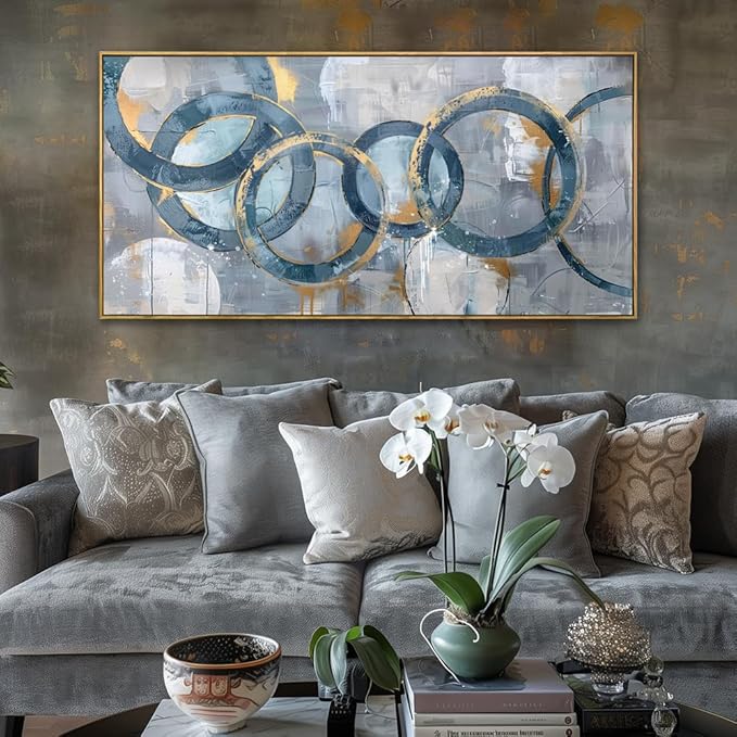 youkuart Wall Art Abstract Fantasy Teal Blue Graffiti Canvas Prints for Living Room Bedroom Dining Room Home Office Decor Large Framed Ready to Hang 30"x60"