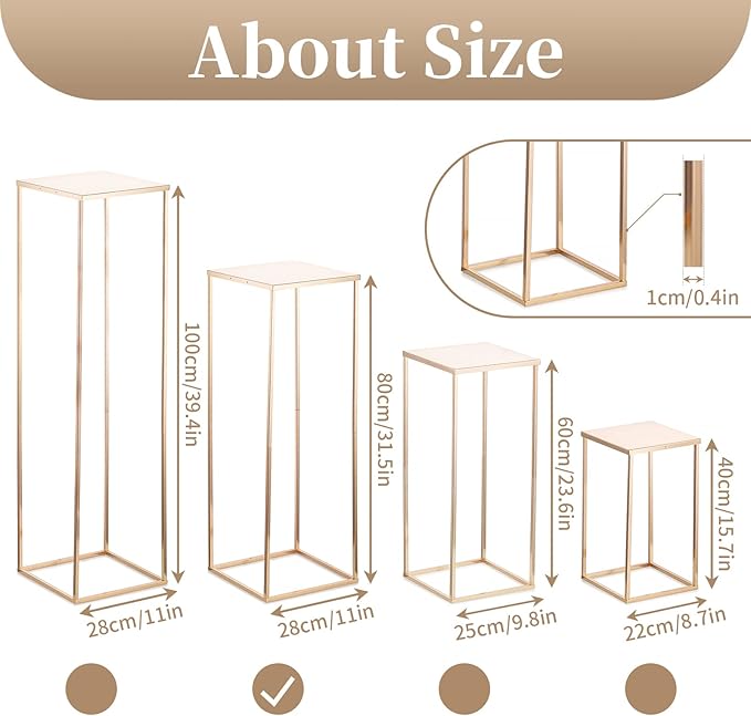 Sziqiqi Floor Vase Tables Centerpieces for Reception - 2 Pcs Metal Column Geometric Flower Stand 31.5in Gold Tall Flower Display Rack Decorations for T-Stage Wedding Party Event